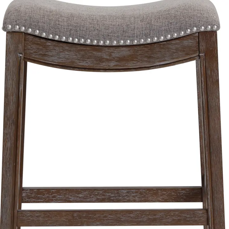 26" Gray and Brown Fabric and Solid Wood Backless Counter Height Bar Chair