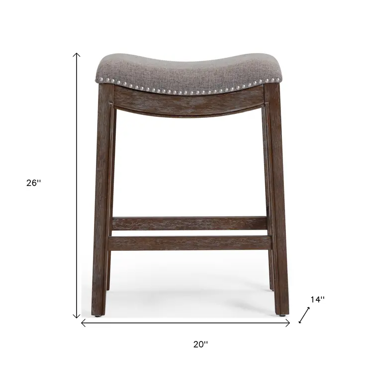 26" Gray and Brown Fabric and Solid Wood Backless Counter Height Bar Chair