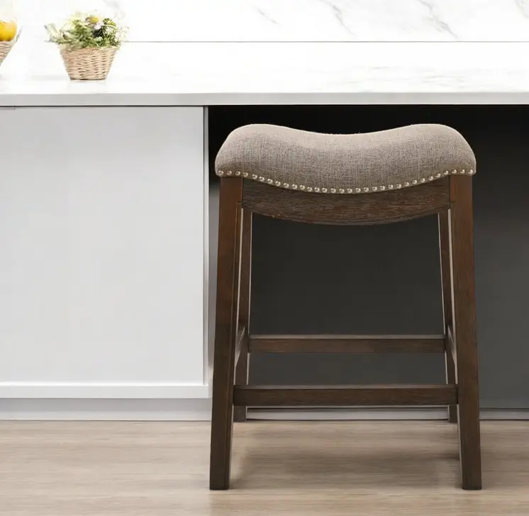 26" Gray and Brown Fabric and Solid Wood Backless Counter Height Bar Chair