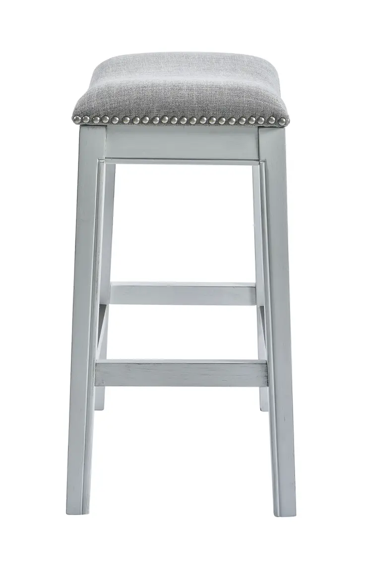 26" Gray and White Solid Wood and Linen Blend Backless Counter Height Bar Chair
