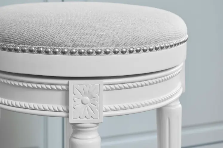26" White Solid Wood and Fabric Backless Counter Height Swivel Bar Chair