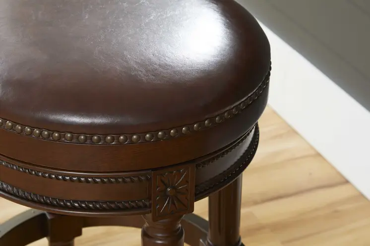 31" Brown Faux Leather and Solid Wood Backless Counter Height Swivel Bar Chair