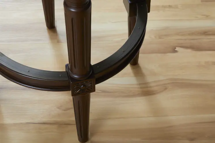31" Brown Faux Leather and Solid Wood Backless Counter Height Swivel Bar Chair