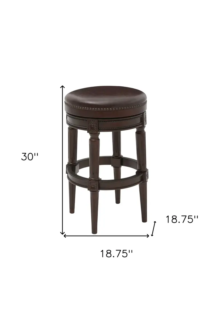 31" Brown Faux Leather and Solid Wood Backless Counter Height Swivel Bar Chair