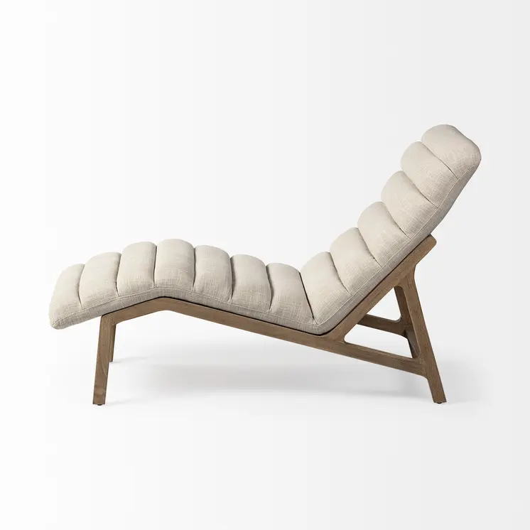 54" Cream and Brown Fabric Tufted Lounge Chair