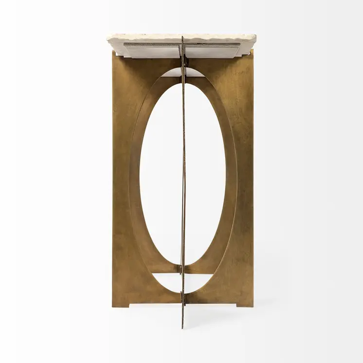 59" White and Gold Genuine Marble and Metal Geo Base Console Table