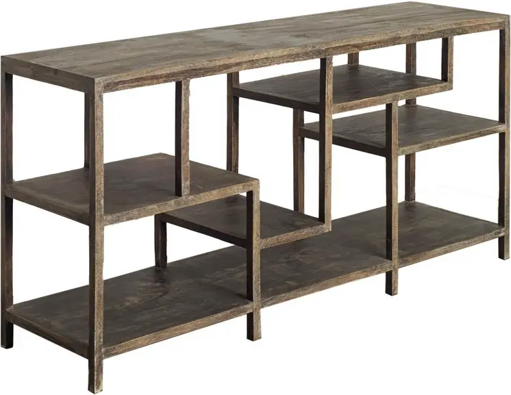 66" Brown Solid Wood Frame Console Table Five Shelves