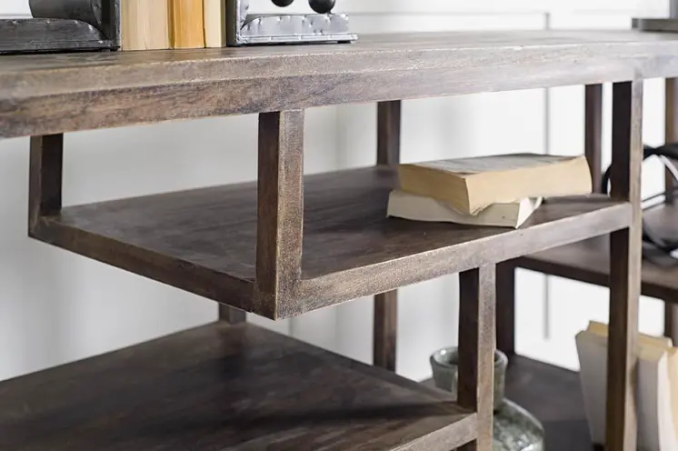 66" Brown Solid Wood Frame Console Table Five Shelves