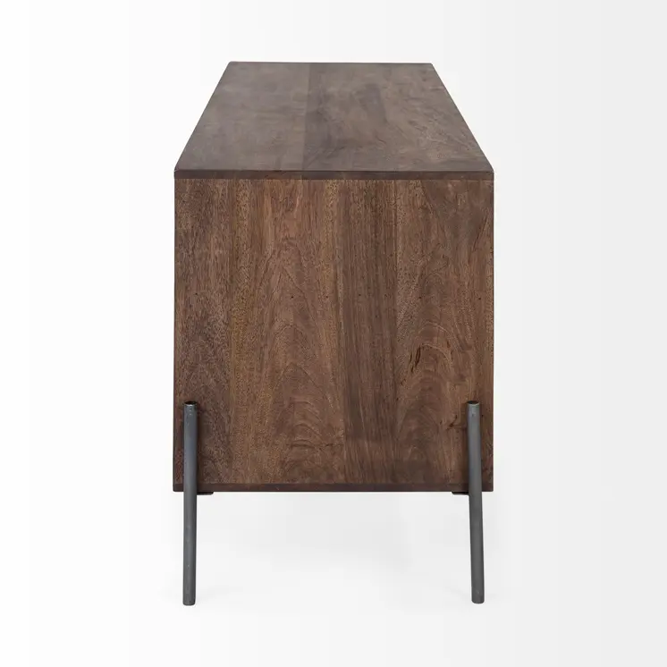 62" Brown and Black Solid Wood Cabinet Enclosed Storage TV Stand