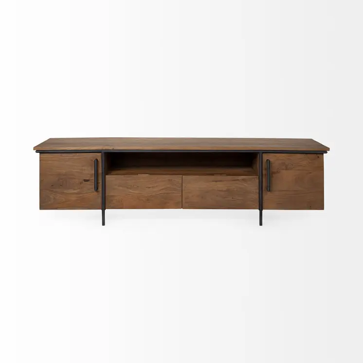 18" Brown and Black Solid Wood TV Stand
