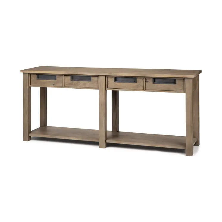 72" Brown Solid Wood Floor Shelf Console Table And Drawers