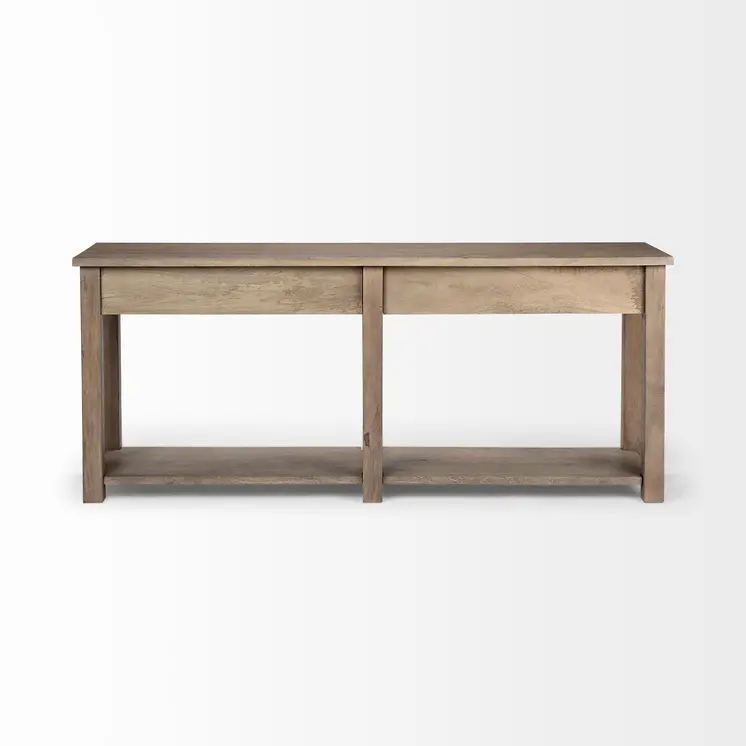 72" Brown Solid Wood Floor Shelf Console Table And Drawers