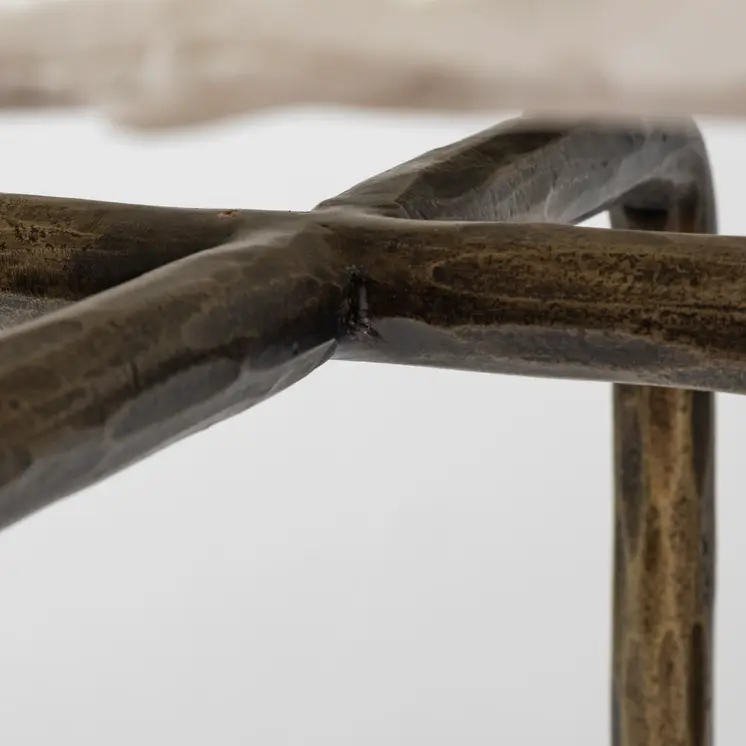 49" White and Brass Genuine Marble and Iron Distressed Six Leg Console Table