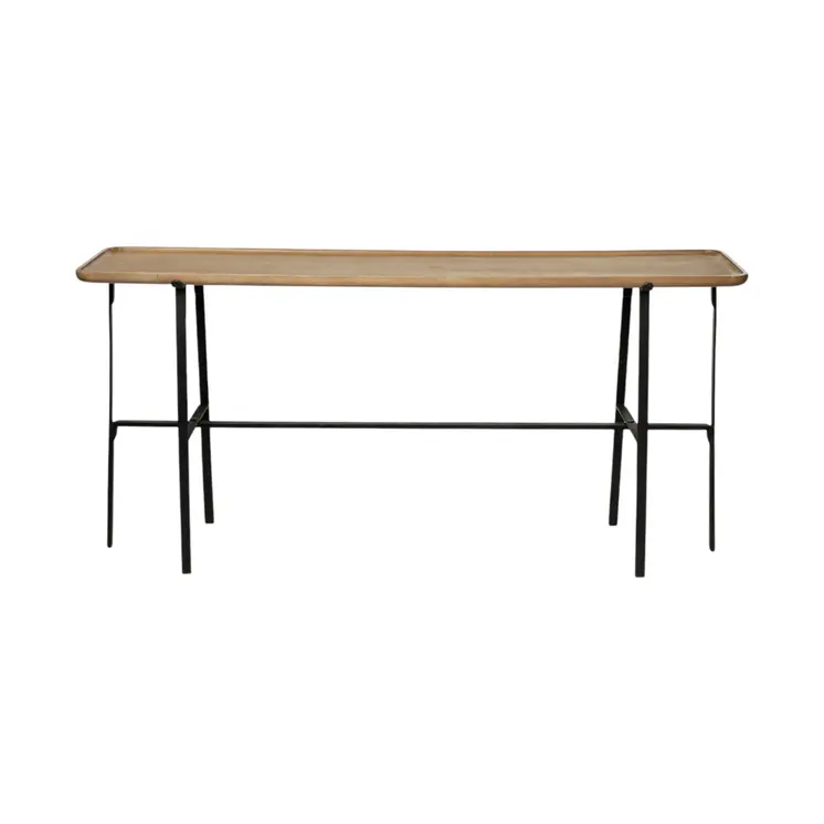 14" Brown and Black Solid Wood Trestle Console Table