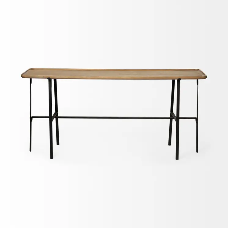 14" Brown and Black Solid Wood Trestle Console Table
