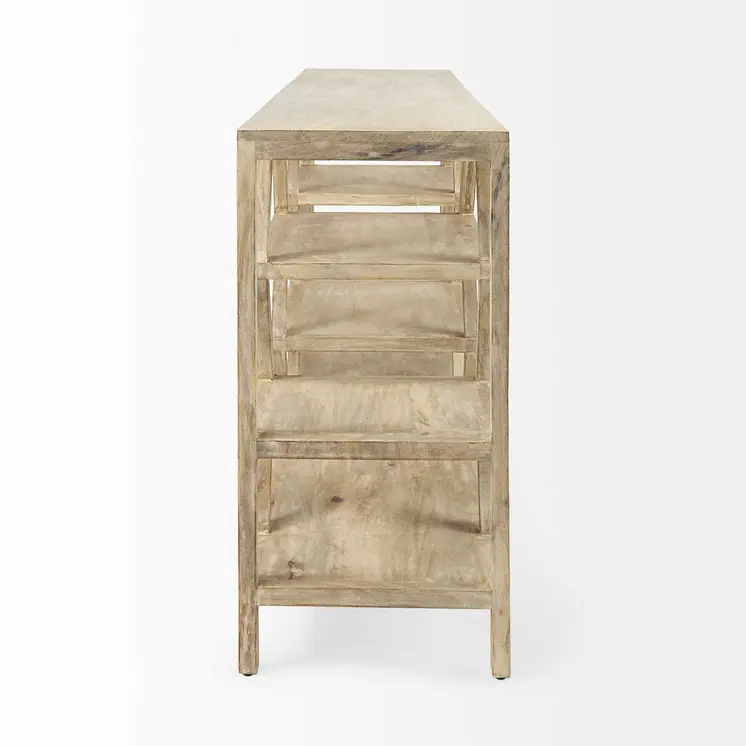 66" Light Brown Solid Wood Console Table Geometric Shelves