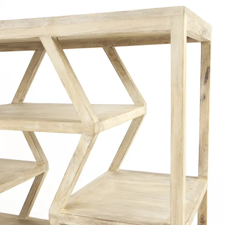 66" Light Brown Solid Wood Console Table Geometric Shelves