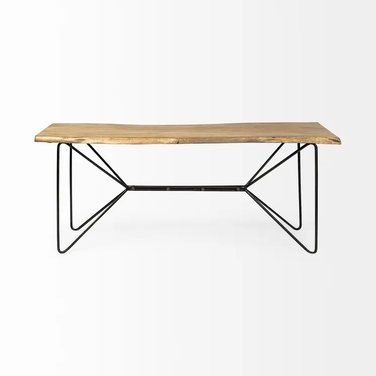 66" Natural and Black Solid Wood and Iron Abstract Base Console Table