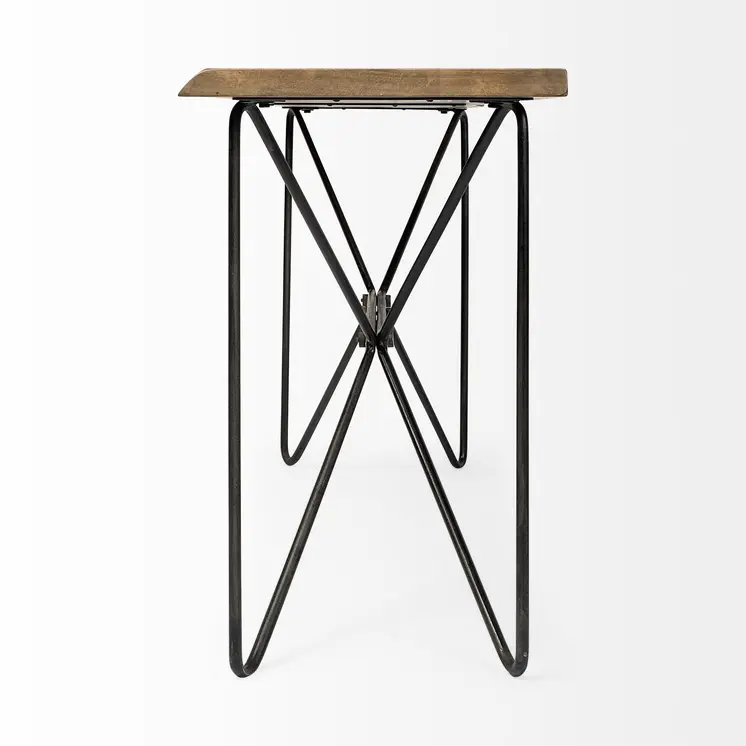 66" Natural and Black Solid Wood and Iron Abstract Base Console Table