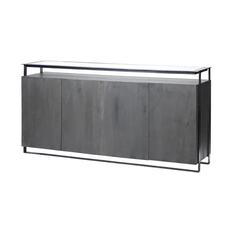 18" Black And Gray Solid Wood Sideboard
