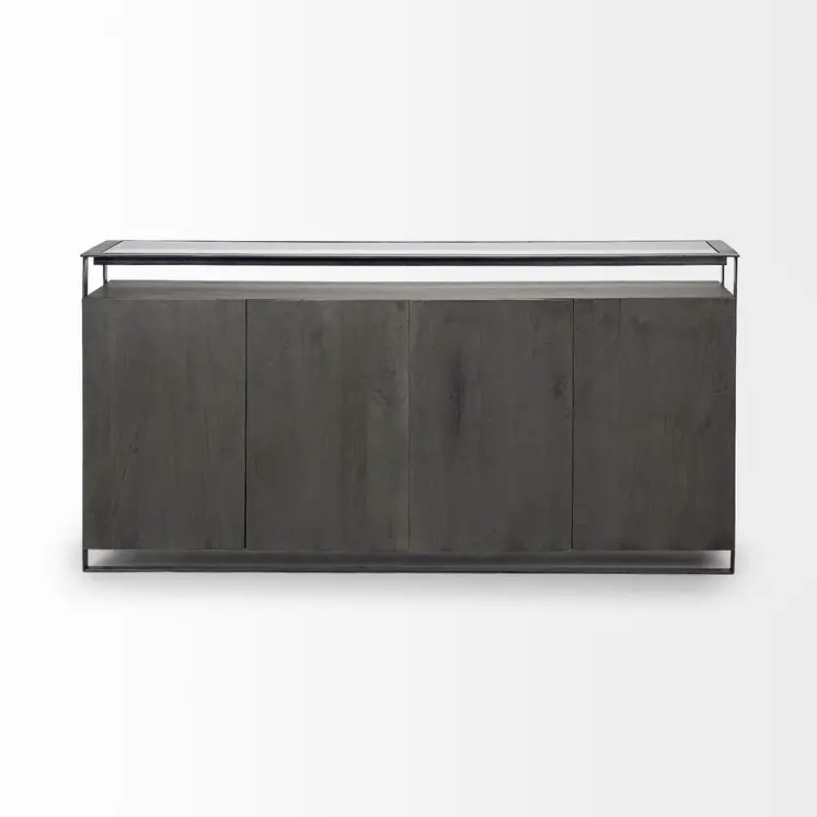 18" Black And Gray Solid Wood Sideboard