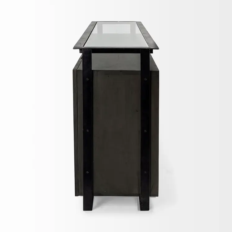 18" Black And Gray Solid Wood Sideboard