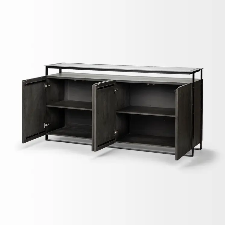 18" Black And Gray Solid Wood Sideboard