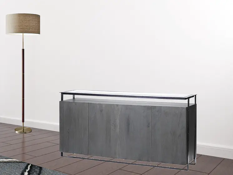 18" Black And Gray Solid Wood Sideboard