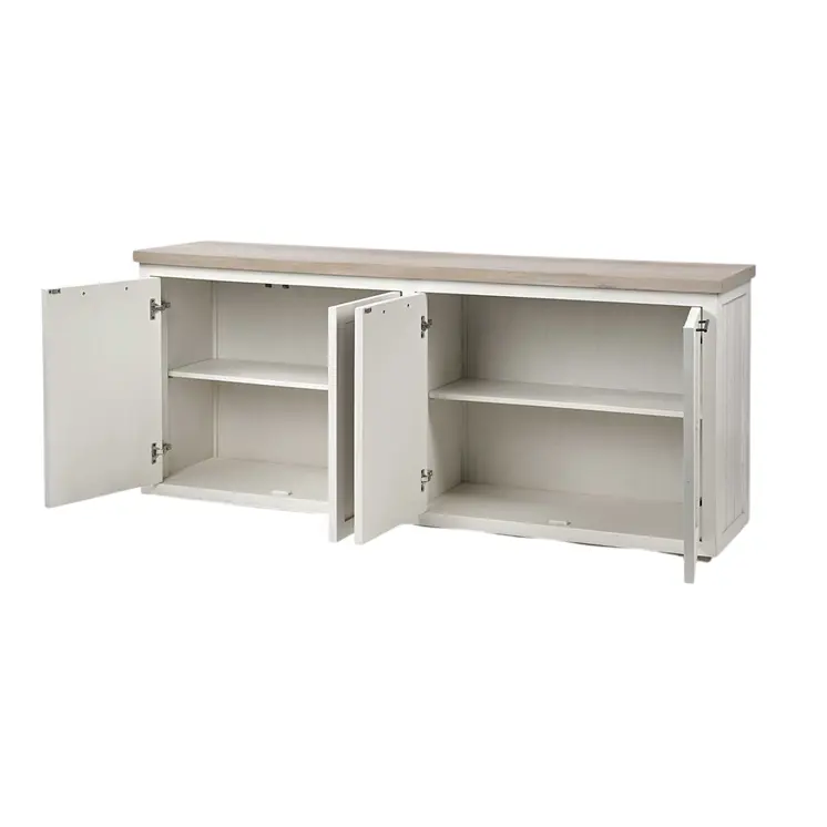 73" Brown and White Solid Wood Sideboard with Four Doors