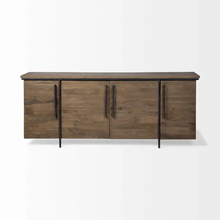 Brown Solid Mango Wood Finish Sideboard With 4 Door Cabinets