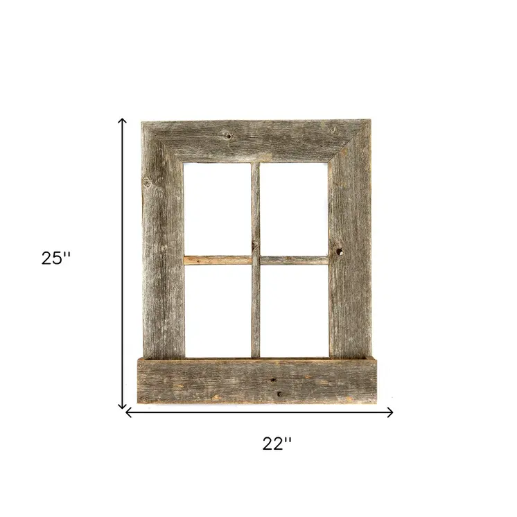 25" X 22" Gray Weathered Wood Window Frame With Planter