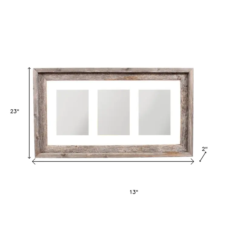 5" x 7" Three Photo Natural Reclaimed Wood Hanging Picture Frame with Mat