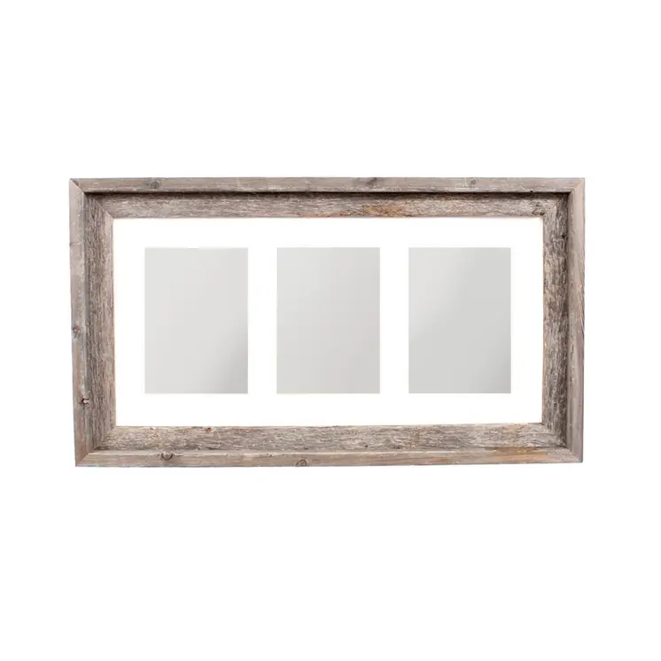 5" x 7" Three Photo Natural Reclaimed Wood Hanging Picture Frame with Mat