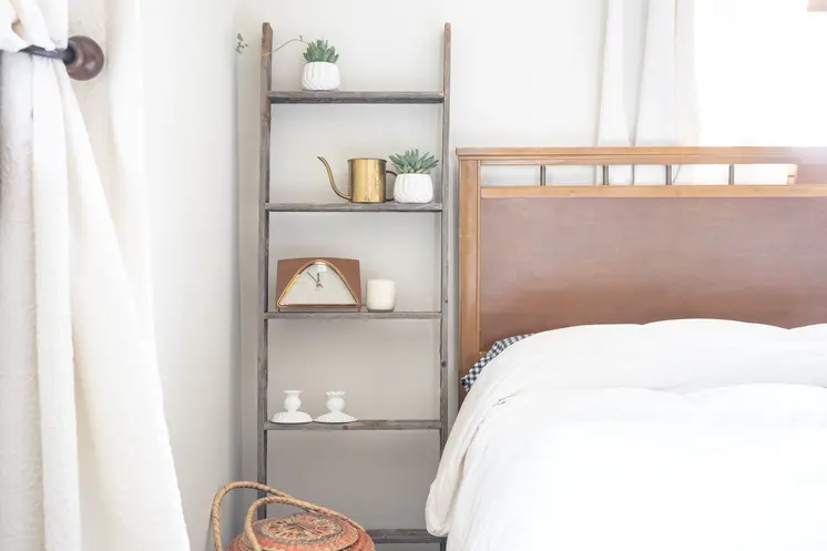 5 Step Rustic Weathered Grey Wood Ladder Shelf
