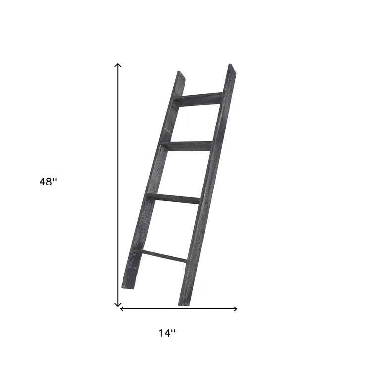 4 Step Blackwash Rustic Wood Ladder Shelf