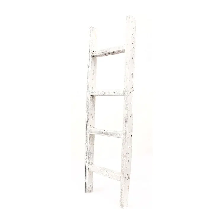 4 Step Rustic White Wood Ladder Shelf