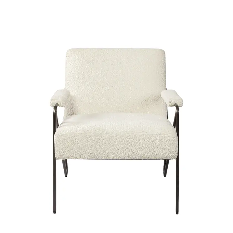 31" Off White and Brown Fabric Arm Chair