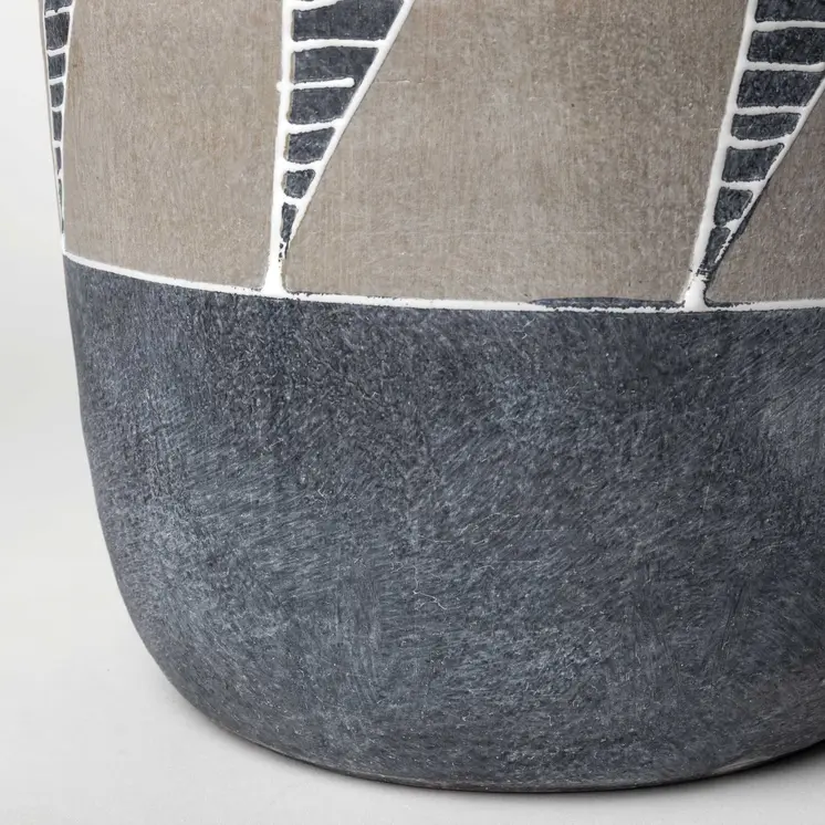 15" Brown And Gray Geometric Cylinder Ceramic Table Vase