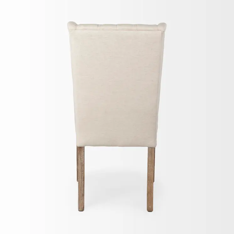 Tufted Cream and Brown Upholstered Linen Wing Back Dining Side Chair