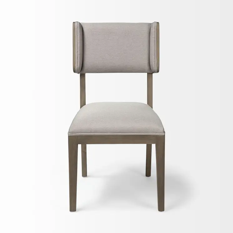 Set Of Two Brown And Light Gray Upholstered Fabric Open Back Side Chairs