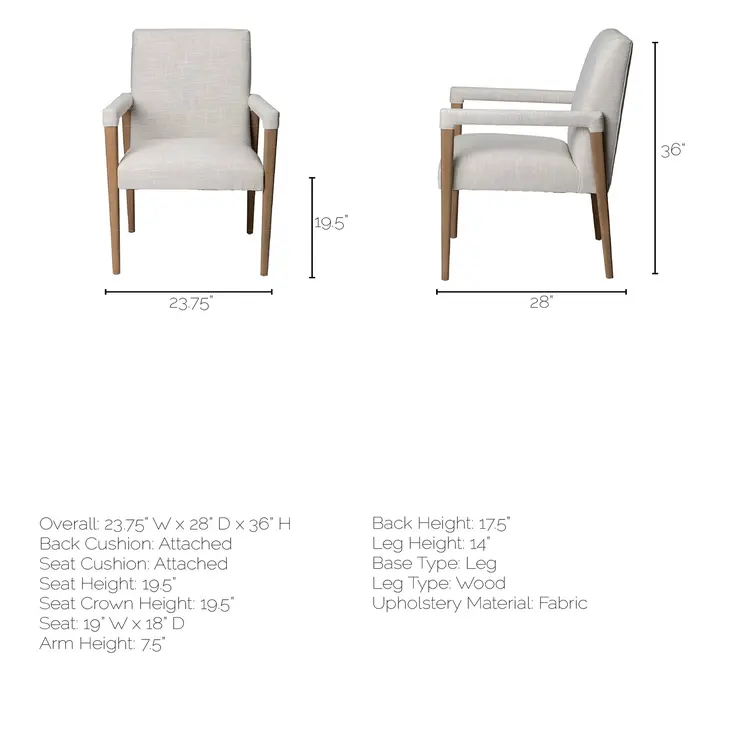 Cream and Brown Upholstered Fabric King Louis Back Dining Arm Chair