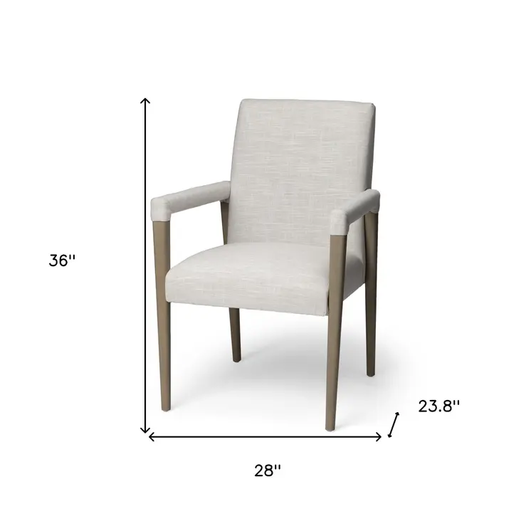 Cream and Brown Upholstered Fabric King Louis Back Dining Arm Chair