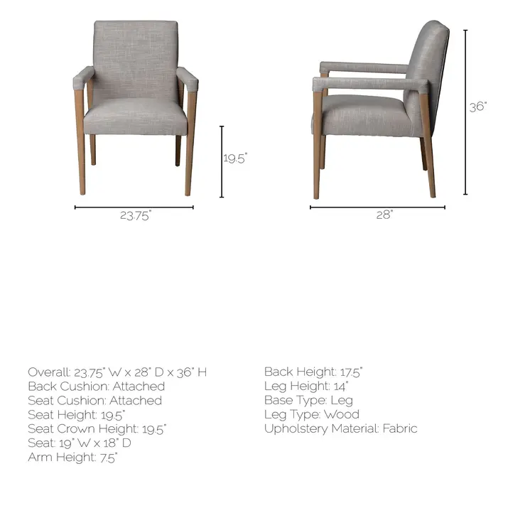 Gray and Brown Upholstered Fabric King Louis Back Dining Arm Chair