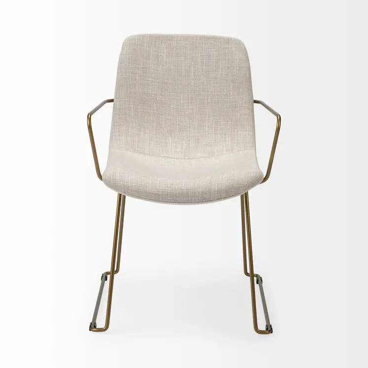 Cream and Gold Upholstered Fabric Dining Arm Chair