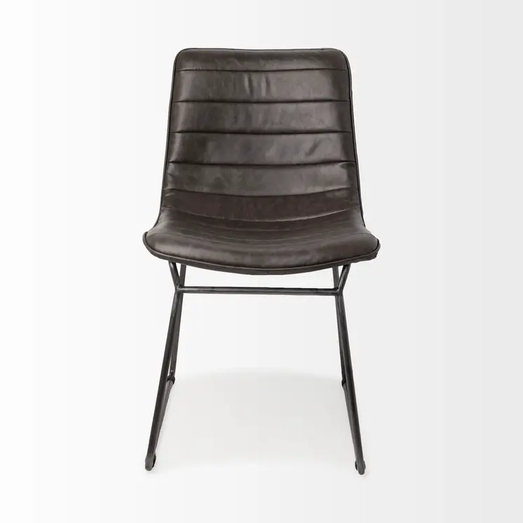 Set Of Two Black Upholstered Faux leather Side Chairs