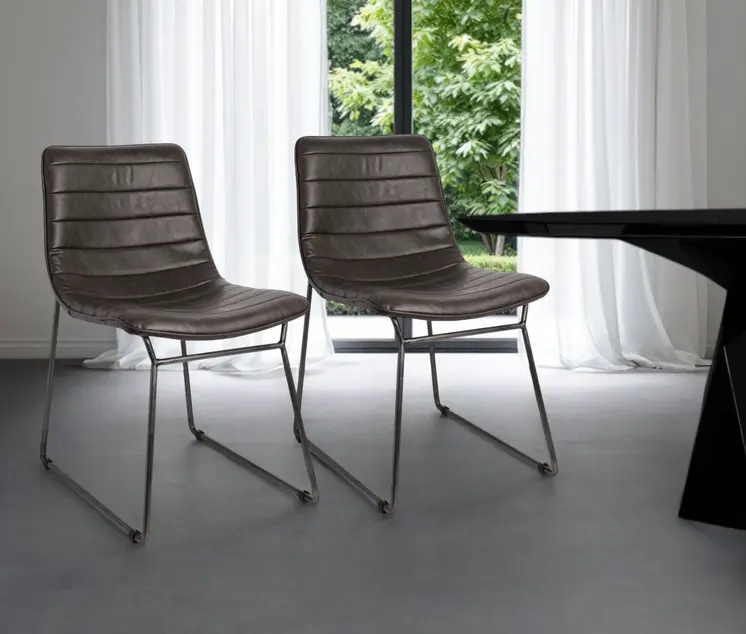 Set Of Two Black Upholstered Faux leather Side Chairs