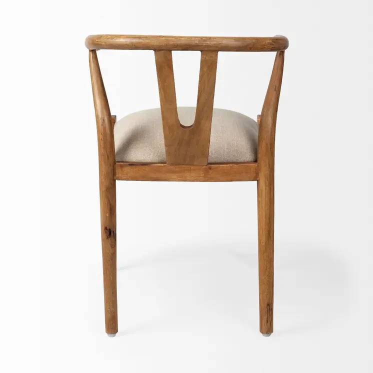 Beige And Brown Upholstered Fabric Wishbone Back