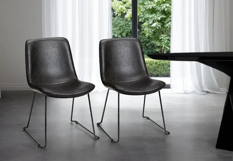 Set Of Two Black Upholstered Faux leather Side Chairs
