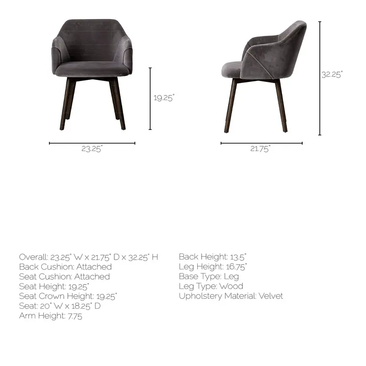 Gray and Black Upholstered Fabric Dining Arm Chair