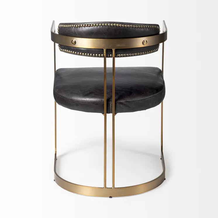 Black and Gold Upholstered Leather Open Back Dining Arm Chair